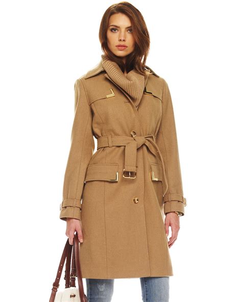 michael kors camel boots|Michael Kors trench coat.